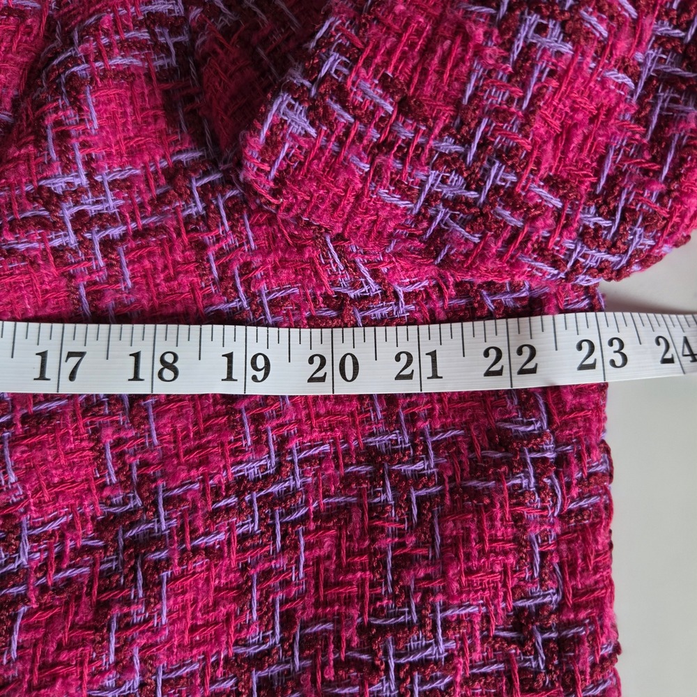G by Giuliana Pink Purple Plaid Tweed Skirt Suit Set Fringed Skirt-16W Jacket-1X - Picture 5 of 15